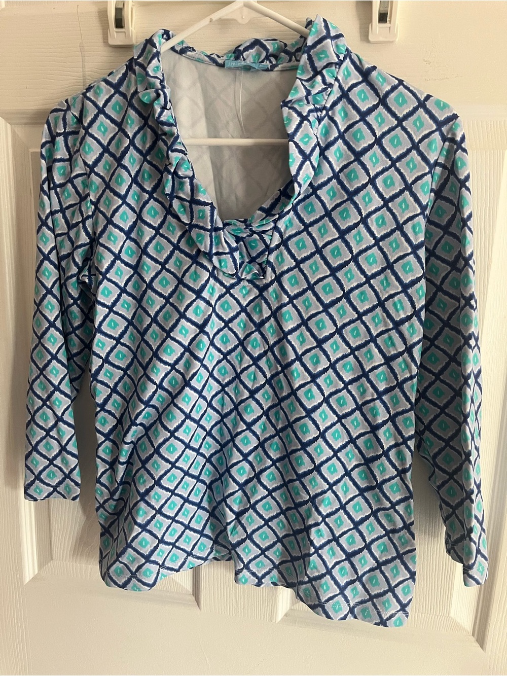 J. McLaughlin Durham Top Ruffle Long Sleeve Blue Catalina Cloth size M